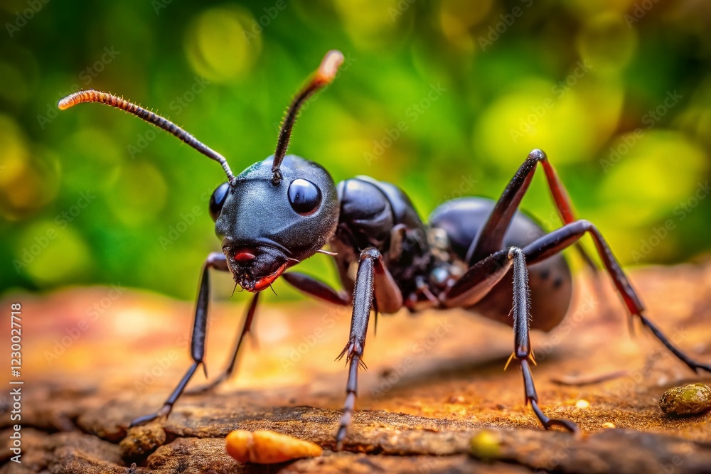 Close-up Black Ant Head Raised, Macro Insect Photography, Nature Stock Photo Close-up Black Ant Head Raised, Macro Insect Photography, Nature Stock Photo