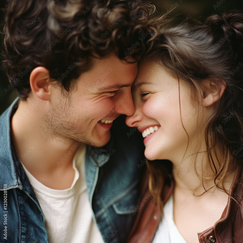 A charming couple celebrating Valentine's Day. The man and woman are hugging and smiling at each other in a romantic atmosphere. A close-up full of warmth, love, and joy, perfect for illustrating them A charming couple celebrating Valentine's Day. The man and woman are hugging and smiling at each other in a romantic atmosphere. A close-up full of warmth, love, and joy, perfect for illustrating them