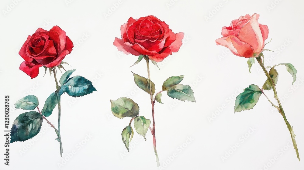 Naklejka premium Red roses theme watercolor Triadic Color Scheme.
