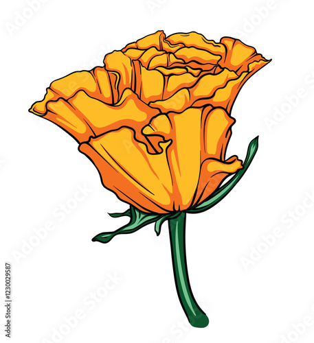 elegant half-opened yellow rose bud, vector image of exquisite rose flower, minimalistic hand drawn illustration for logo, tattoo or business card