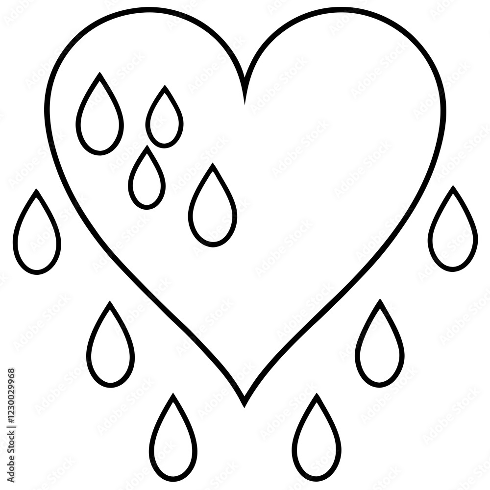 Intricate line art of a heart composed of raindrops Intricate line art of a heart composed of raindrops