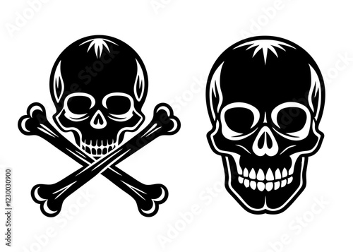 Skull and Crossbones Logo in Bold Tattoo Style with Menacing Grin