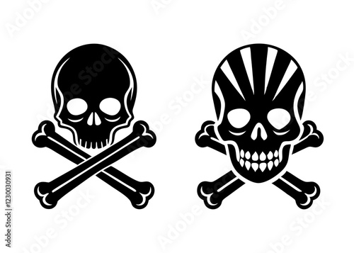 Skull and Crossbones Logo in Bold Tattoo Style with Menacing Grin