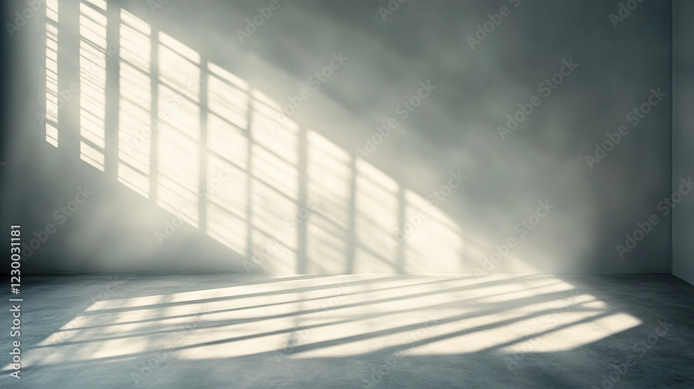 Fototapeta premium Sunlight Patterns on Wall, Abstract interplay of light and shadow, minimalist ambiance, creating a serene and contemplative space