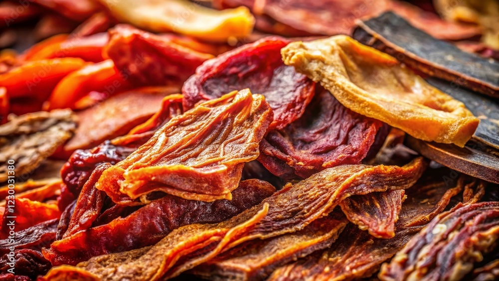 Close-up of Dried Meats: Rustic Texture and Rich Colors Close-up of Dried Meats: Rustic Texture and Rich Colors