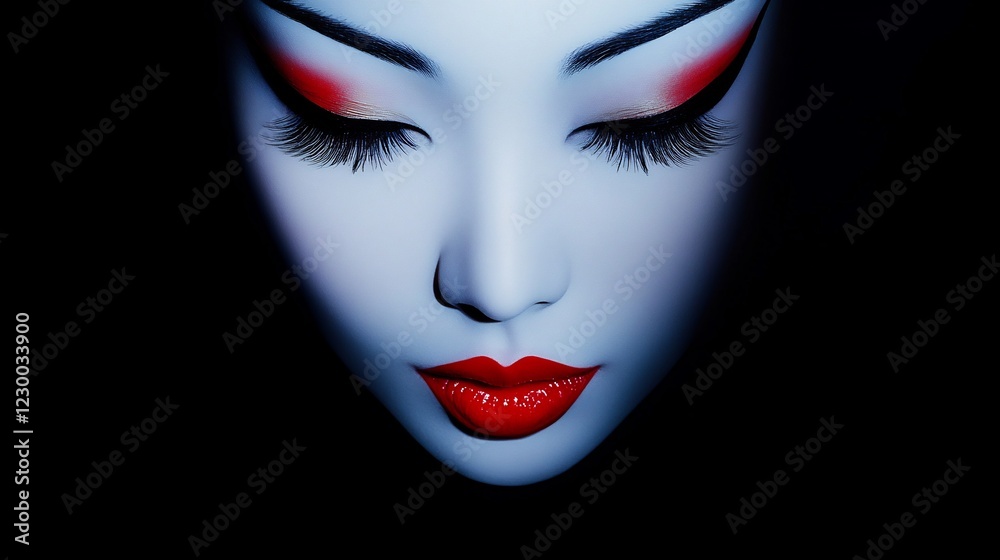 Naklejka premium Serene Geisha: A Close-Up Portrait of Tranquility