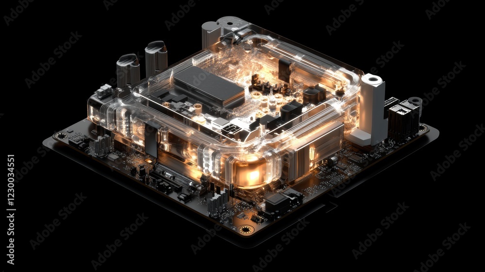 Futuristic cpu model high-fidelity macro artwork in a technological environment Futuristic cpu model high-fidelity macro artwork in a technological environment