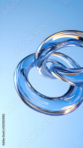 Interlinked glass rings, blue background, connection concept, website banner