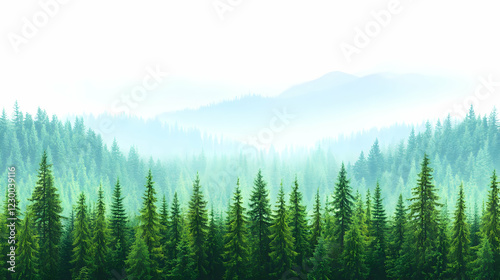 Misty mountain forest landscape, nature banner