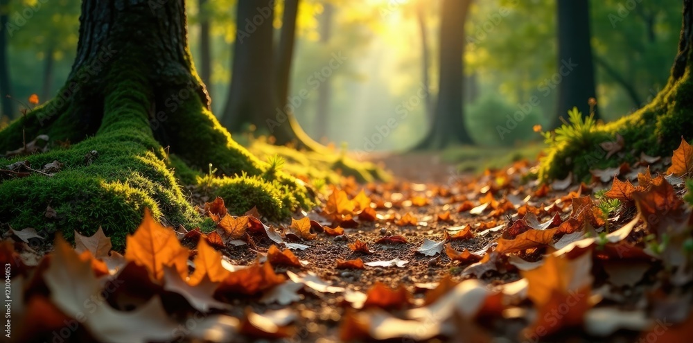 Forest floor covered with fallen leaves and pine needles, environment, leaves Forest floor covered with fallen leaves and pine needles, environment, leaves