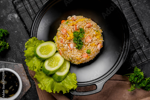 Cuadro en lienzo Korean Fried Rice Bokkeum-bap with kimchi fermented vegetables