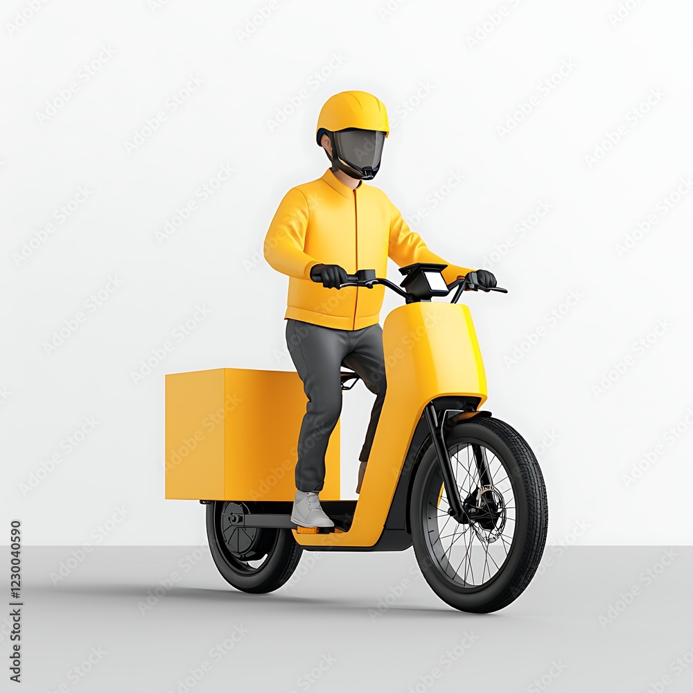 delivery tracking time-sensitive A delivery rider in a yellow outfit and helmet rides an electric bike with a cargo box. delivery tracking time-sensitive A delivery rider in a yellow outfit and helmet rides an electric bike with a cargo box.