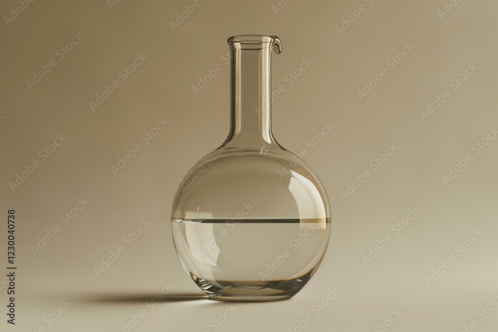 Laboratory glassware filled with liquid sits on a neutral background, ready for scientific experiments Laboratory glassware filled with liquid sits on a neutral background, ready for scientific experiments