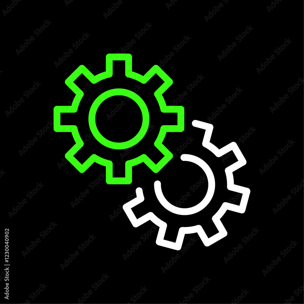 Settings, gear, cog wheels vector icon in line style design for website, app, UI, isolated on black background. Editable stroke. Vector illustration. Settings, gear, cog wheels vector icon in line style design for website, app, UI, isolated on black background. Editable stroke. Vector illustration.