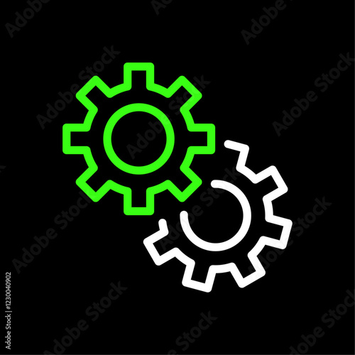 Settings, gear, cog wheels vector icon in line style design for website, app, UI, isolated on black background. Editable stroke. Vector illustration.