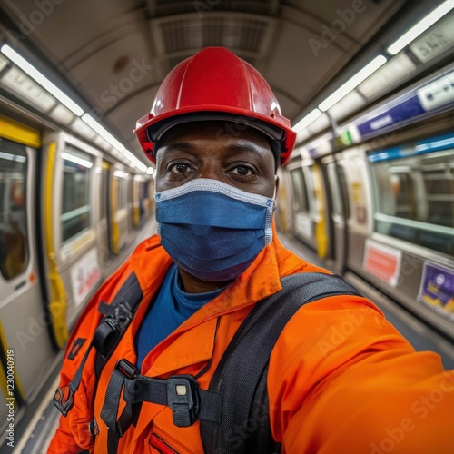 London Tube Driver Making an Announcement in Selfie-Style Shot photo