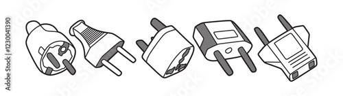 five simple black and white electrical plug images