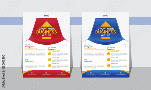 Modern Creative Business Growth Flyer Template two color variations with gradient mix, A4 size free