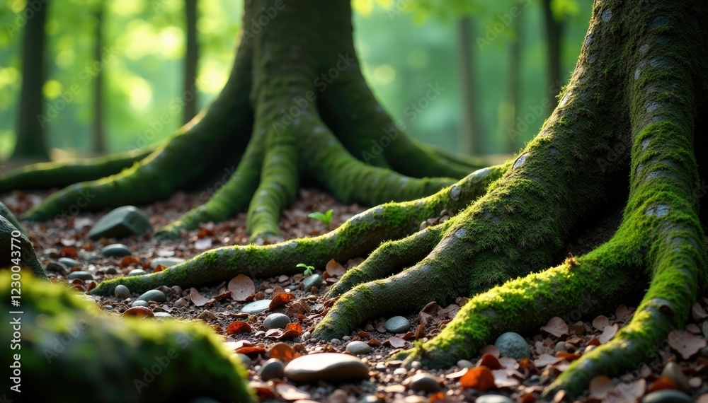 Roots and tree trunks intertwined with other rocks, nature, moss Roots and tree trunks intertwined with other rocks, nature, moss