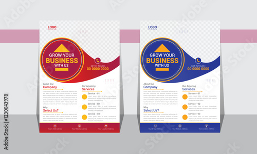 Modern Creative Business Growth Flyer Template two color variations with gradient mix, A4 size free