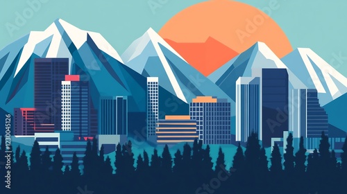 Majestic Mountain Cityscape at Sunset