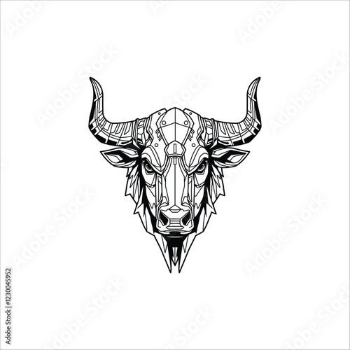 Cyberpunk bull head hand drawn illustration artwork
