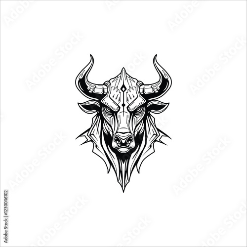 Cyberpunk bull head hand drawn illustration artwork