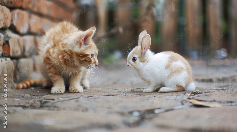 Orange cats and beautiful white rabbits are very cute. Orange cats and beautiful white rabbits are very cute.