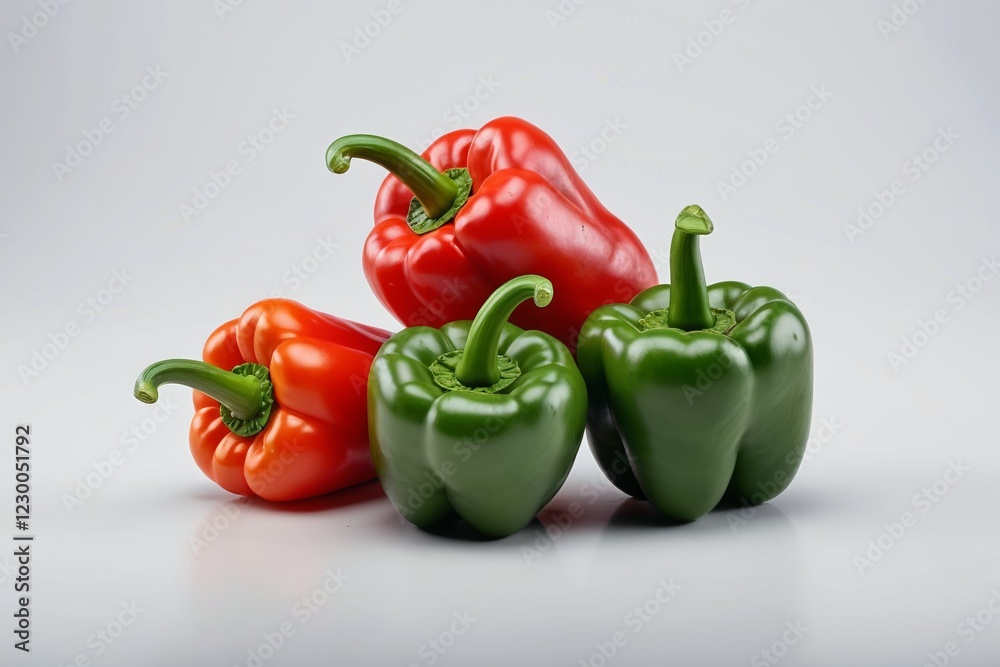 several peppers are sitting on a white surface with a gray background several peppers are sitting on a white surface with a gray background