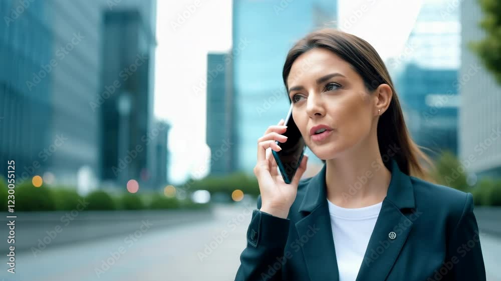 Professional businesswoman talking on phone in urban cityscape, showcasing modern urban lifestyle. Professional businesswoman talking on phone in urban cityscape, showcasing modern urban lifestyle.