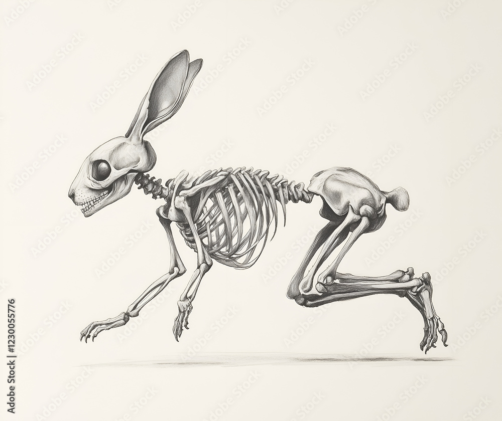 Fototapeta premium sketch of a skeleton of a rabbit on white