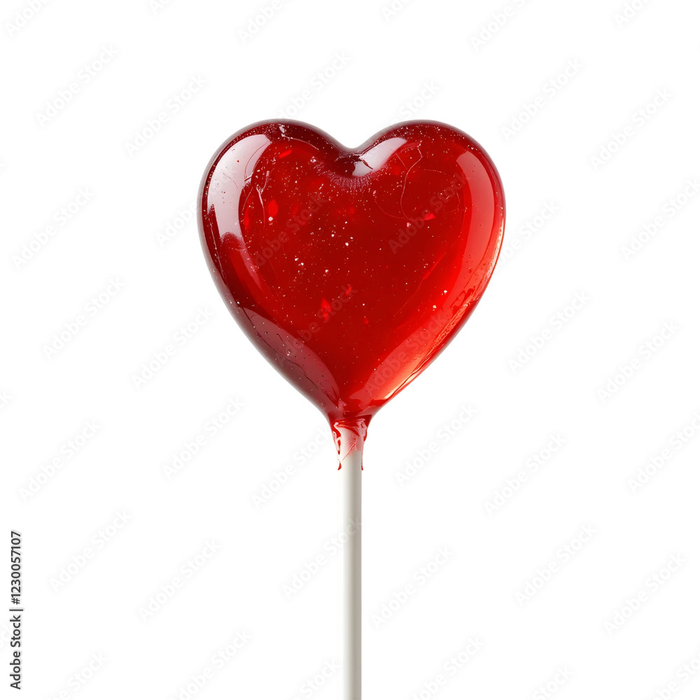 Heart-Shaped Red Lollipop Candy with Glossy Texture and Bubbles on Black Background. Heart-Shaped Red Lollipop Candy with Glossy Texture and Bubbles on Black Background.