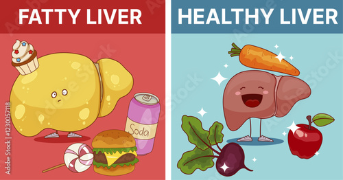 Liver diseases. Medical infographic. Medicine for kids. Illustrations for kids. Vector illustration. 