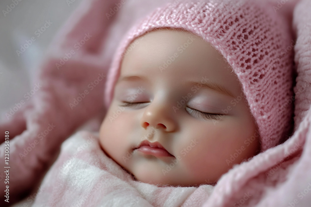 Generative AI image of a sleeping newborn baby in a cozy knitted outfit during a serene photo shoot Generative AI image of a sleeping newborn baby in a cozy knitted outfit during a serene photo shoot