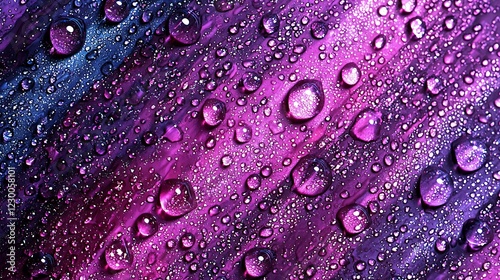 Purple, blue water droplets on abstract painted surface; background texture