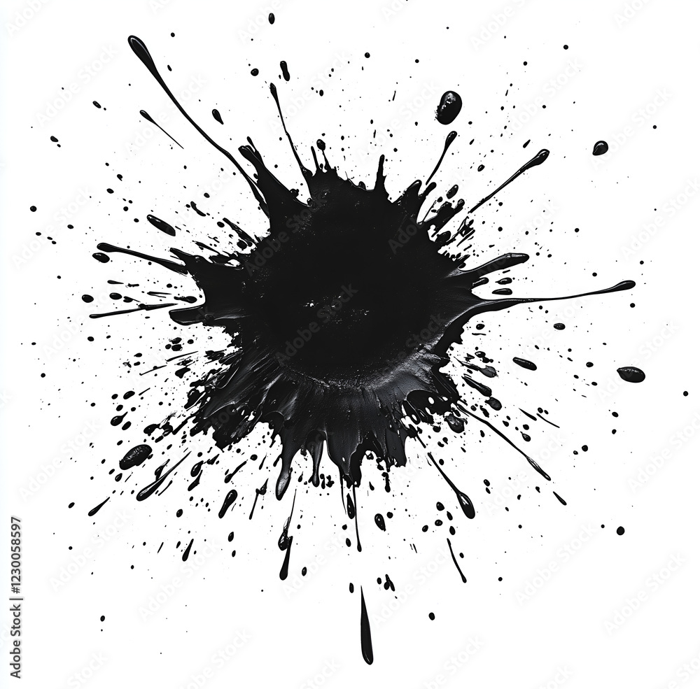 black ink splatter in the shape of an explosion, white background black ink splatter in the shape of an explosion, white background