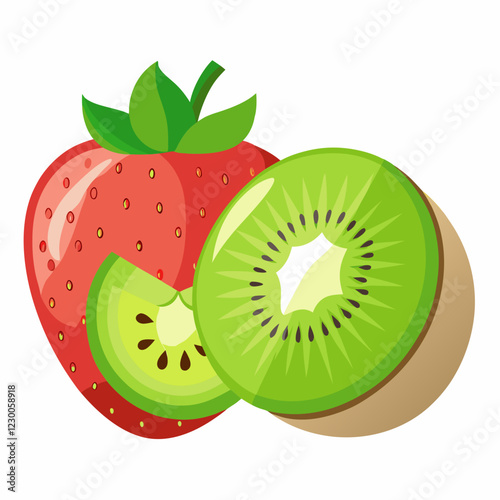 Fresh kiwi and strawberry isolated on white background. Fresh Kiwi and Strawberry Illustration - Perfect for Recraft.ai.