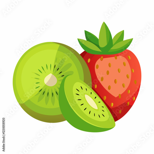 Fresh kiwi and strawberry isolated on white background. Fresh Kiwi and Strawberry Illustration - Perfect for Recraft.ai.