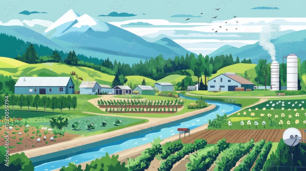 Fototapeta premium A detailed infographic about sustainable water management in agriculture, with tips and visuals of techniques