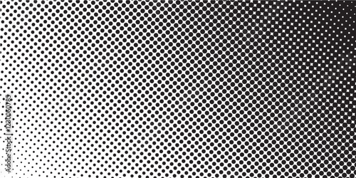 Dotted gradient vector illustration, white and black halftone background, horizontal seamless dotted lines, monochrome dots texture backdrop, retro effect. modern