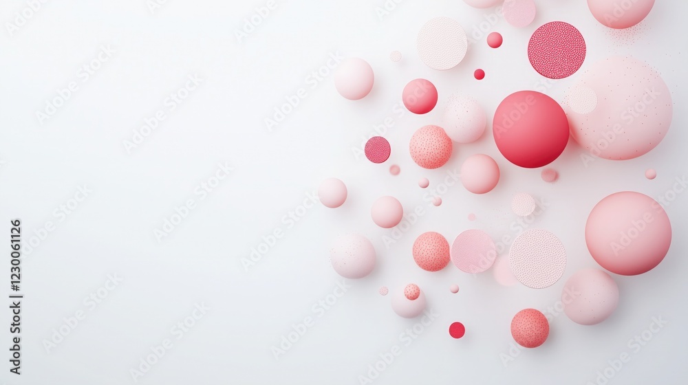 Floating pink spheres and dots in various sizes and textures for Valentine's Day. A soft and romantic visual for backgrounds or designs. Floating pink spheres and dots in various sizes and textures for Valentine's Day. A soft and romantic visual for backgrounds or designs.