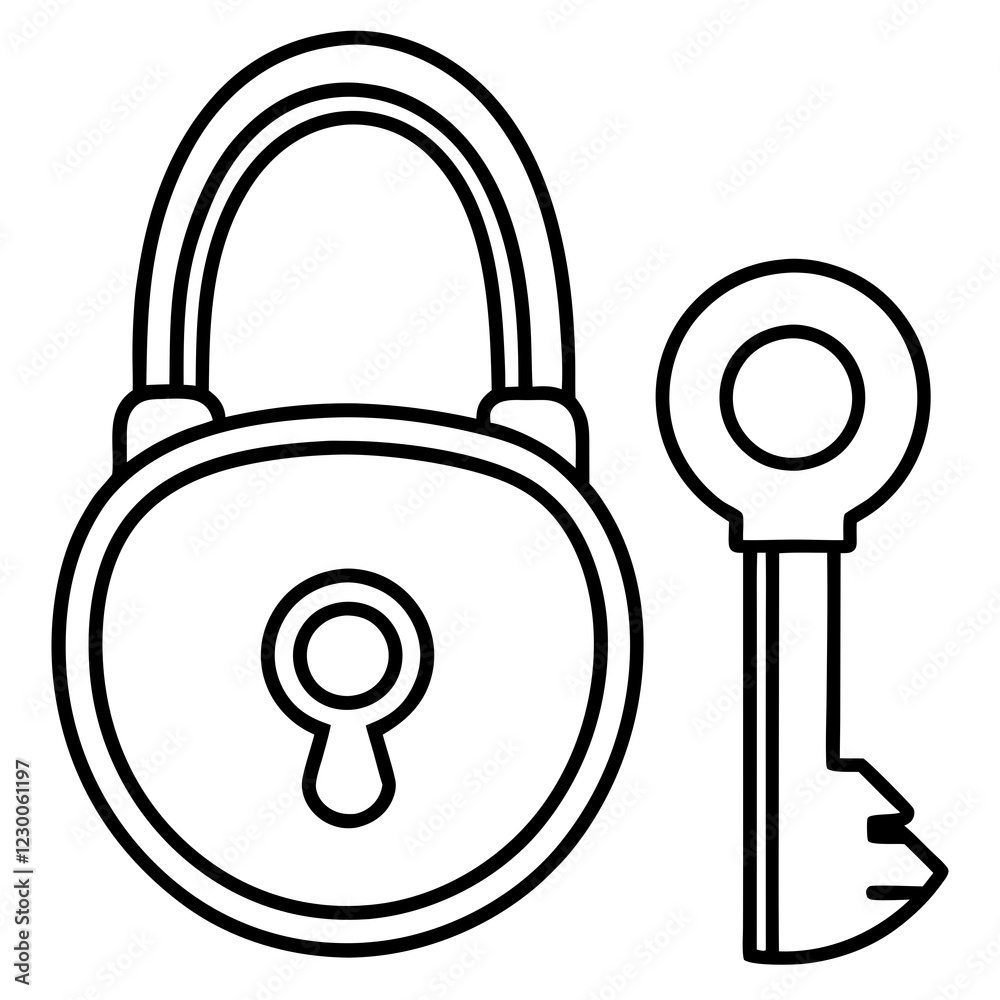 Lock and key combination line art vector Lock and key combination line art vector