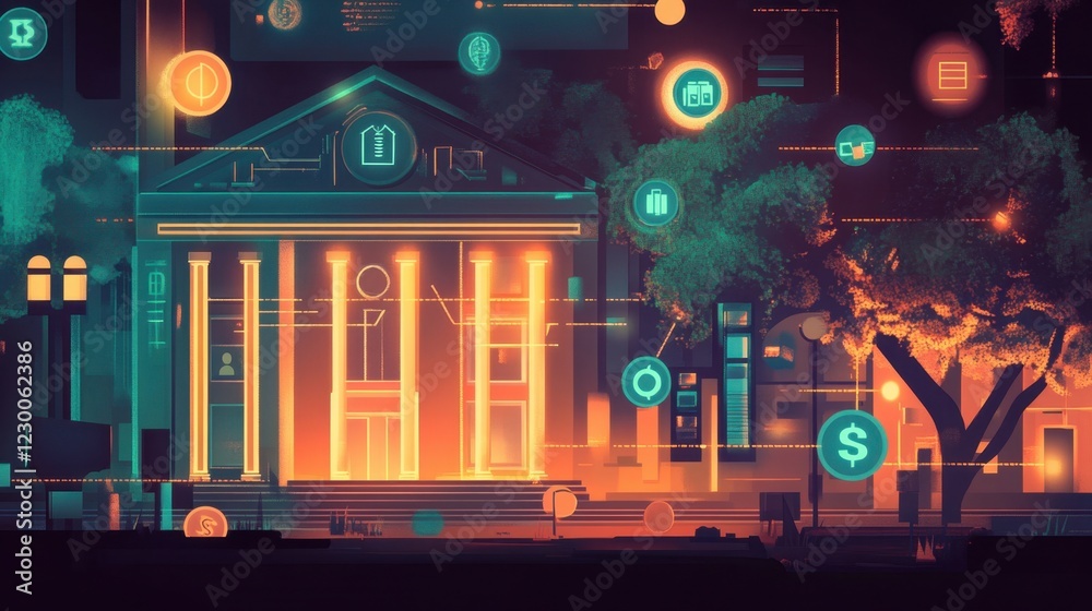 Obraz premium A futuristic illustration of digital college savings accounts, with a glowing interface showing real-time balance growth and investment icons