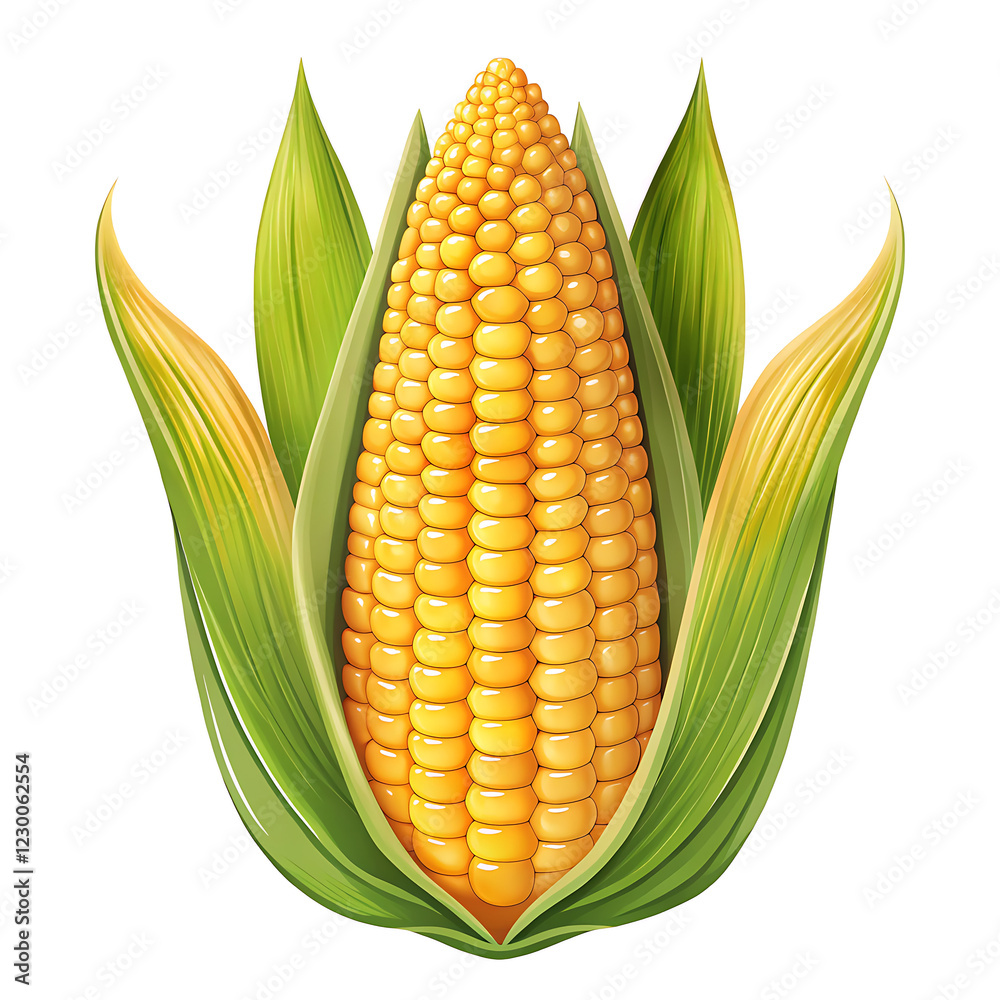 Obraz premium Single ear of corn, Sweet corn illustration, transparent background