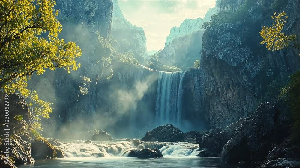 waterfall and mountain landscape 