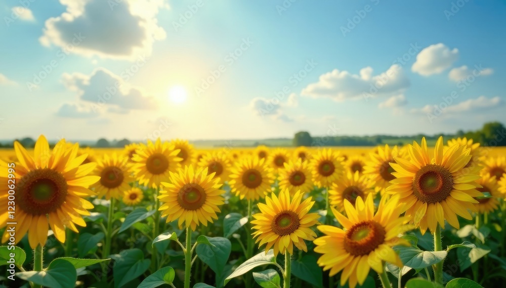A field of sunflowers stretching towards the sky, blooms, flowers A field of sunflowers stretching towards the sky, blooms, flowers
