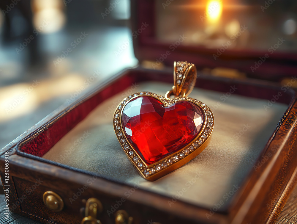 Heart-shaped pendant perfectly positioned in a luxurious jewelry box