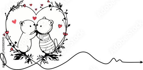 animal illustration sepasng lover siuet line art