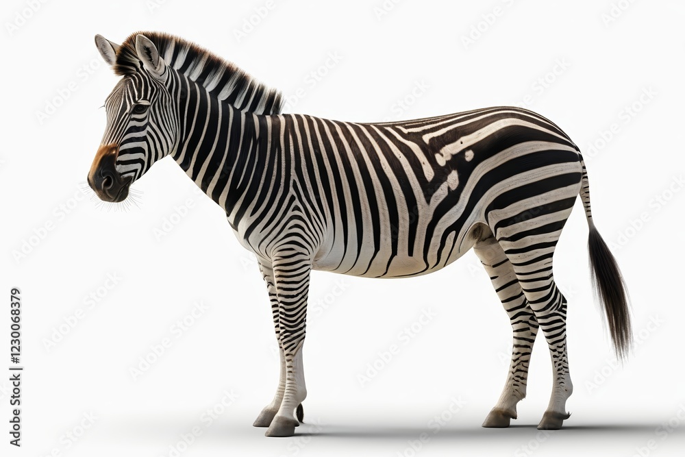 Fototapeta premium zebra standing on a white surface with a white background