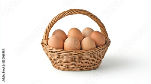 Obraz na płótnie Fresh Brown Eggs in a Woven Basket on a Bright White Background w salonie